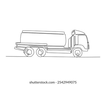 Desenho contínuo de uma linha de caminhão-tanque pesado. Caminhão Tanker ilustração de vetor de arte de linha única. Vetor editável. 
