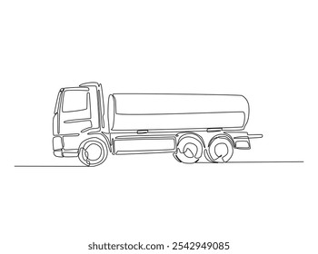 Desenho contínuo de uma linha de caminhão-tanque pesado. Caminhão Tanker ilustração de vetor de arte de linha única. Vetor editável. 
