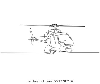 Desenho contínuo de uma linha de helicóptero. Ilustração de desenho de uma linha: transporte aéreo de helicóptero. Dia de helicóptero internacional conceitua a arte da linha.