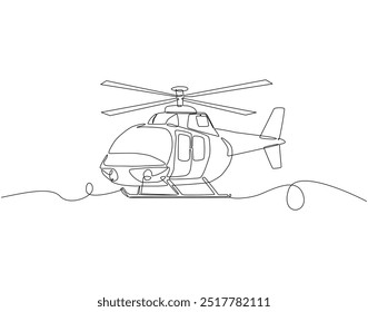 Desenho contínuo de uma linha de helicóptero. Ilustração de desenho de uma linha: transporte aéreo de helicóptero. Dia de helicóptero internacional conceitua a arte da linha.