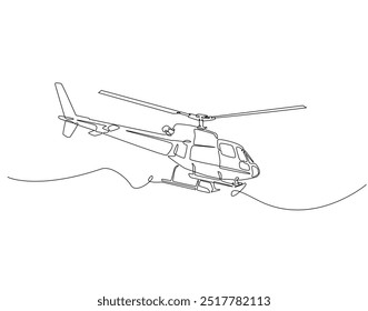 Continuous one line drawing of helicopter. One line drawing illustration helicopter air transportation. International helicopter day concept line art. Editable outline