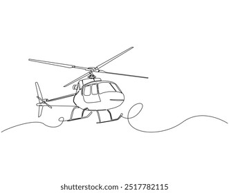 Desenho contínuo de uma linha de helicóptero. Ilustração de desenho de uma linha: transporte aéreo de helicóptero. Dia de helicóptero internacional conceitua a arte da linha.