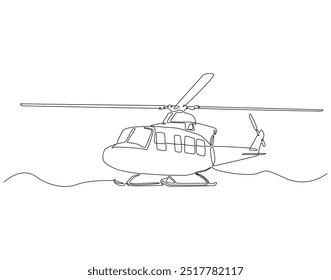 Desenho contínuo de uma linha de helicóptero. Ilustração de desenho de uma linha: transporte aéreo de helicóptero. Dia de helicóptero internacional conceitua a arte da linha.