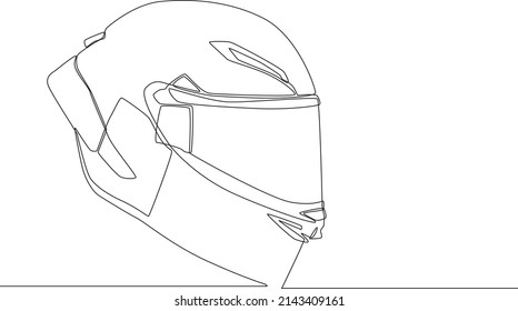 Continuous one line drawing Helmet Fullface Line or motorcycle helmet . Single line draw design vector graphic illustration.