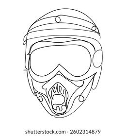 Continuous one line drawing Helmet Fullface Line or motorcycle helmet . Single line draw design vector graphic illustration