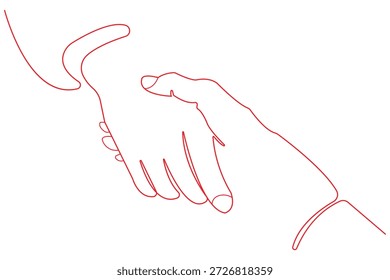 Continuous One Line Drawing Of Helping Hands Minimalist Human Connection Icon Concept