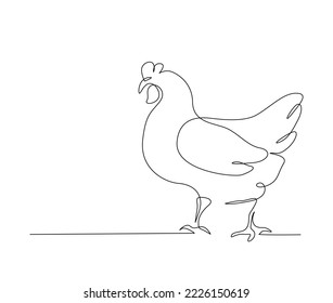 Continuous one line drawing of hen chicken. Abstract female chicken simple line art vector design.