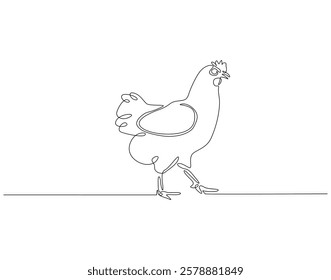 Continuous one line drawing of hen. One line drawing illustration of chicken. Farm animal, poultry concept single line. Editable outline