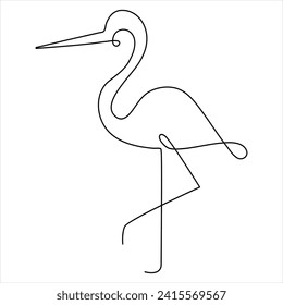 Continuous one line drawing of heron bird vector illustration