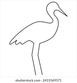 Durchlaufende Zeichnung einer Linie mit Heronvogel, Vektorgrafik