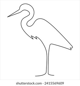 Durchlaufende Zeichnung einer Linie mit Heronvogel, Vektorgrafik