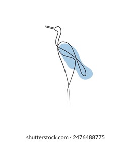 Continuous one line drawing of a heron. Vector art drawing and tattoo design on white background.