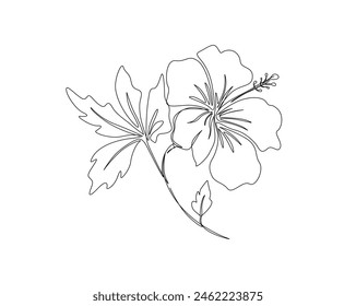 Continuous one line drawing of hibiscus flower. Rose mallow single outline vector design. Editable stroke.