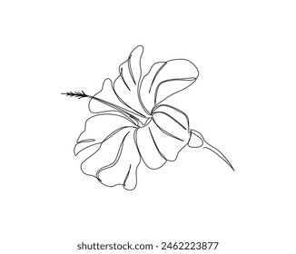 Continuous one line drawing of hibiscus flower. Rose mallow single outline vector design. Editable stroke.