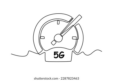 Continuous one line drawing high speed rate 5G. High-speed mobile Internet. 5G technology concept. Single line draw design vector graphic illustration.