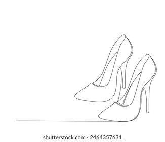 Continuous one line drawing of high heel. Woman shoe single outline vector design. Editable stroke.