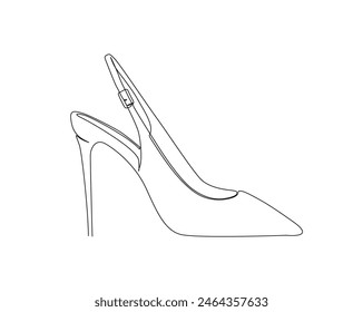 Continuous one line drawing of high heel. Woman shoe single outline vector design. Editable stroke.