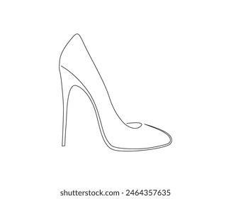 Continuous one line drawing of high heel. Woman shoe single outline vector design. Editable stroke.
