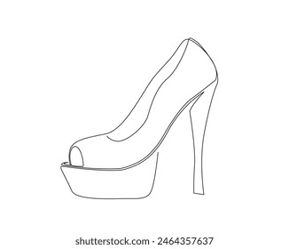 Continuous one line drawing of high heel. Woman shoe single outline vector design. Editable stroke.