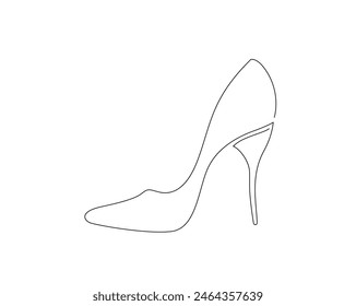 Continuous one line drawing of high heel. Woman shoe single outline vector design. Editable stroke.