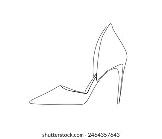 Continuous one line drawing of high heel. Woman shoe single outline vector design. Editable stroke.