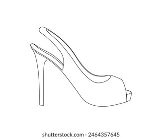 Continuous one line drawing of high heel. Woman shoe single outline vector design. Editable stroke.