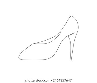 Continuous one line drawing of high heel. Woman shoe single outline vector design. Editable stroke.