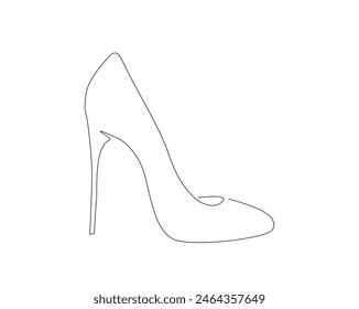 Continuous one line drawing of high heel. Woman shoe single outline vector design. Editable stroke.