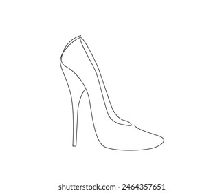 Continuous one line drawing of high heel. Woman shoe single outline vector design. Editable stroke.