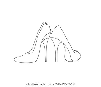 Continuous one line drawing of high heel. Woman shoe single outline vector design. Editable stroke.