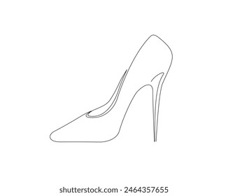 Continuous one line drawing of high heel. Woman shoe single outline vector design. Editable stroke.