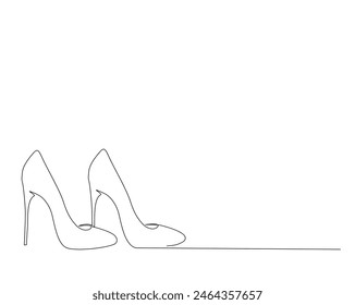 Continuous one line drawing of high heel. Woman shoe single outline vector design. Editable stroke.