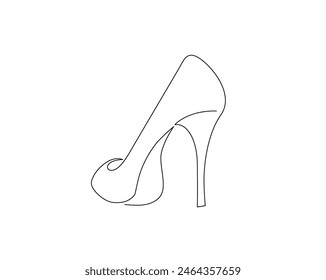 Continuous one line drawing of high heel. Woman shoe single outline vector design. Editable stroke.