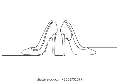 Desenho contínuo de uma linha de sapatos de salto alto. Ilustração de desenho de linha única de sapatos de salto alto. Moda feminina conceito vetor arte. Doodle linha ilustração.