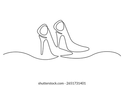 Desenho contínuo de uma linha de sapatos de salto alto. Ilustração de desenho de linha única de sapatos de salto alto. Moda feminina conceito vetor arte. Doodle linha ilustração.