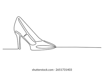 Desenho contínuo de uma linha de sapatos de salto alto. Ilustração de desenho de linha única de sapatos de salto alto. Moda feminina conceito vetor arte. Doodle linha ilustração.