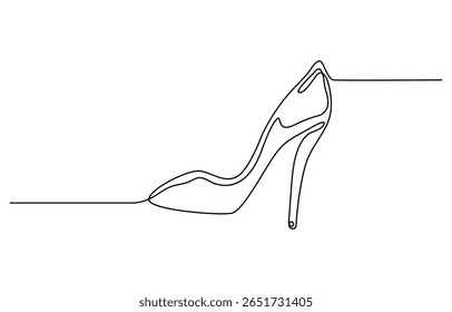 Desenho contínuo de uma linha de sapatos de salto alto. Ilustração de desenho de linha única de sapatos de salto alto. Moda feminina conceito vetor arte. Doodle linha ilustração.