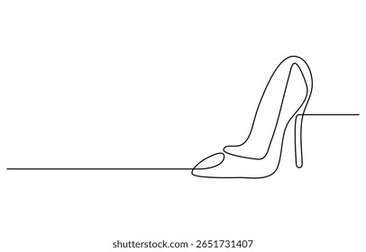 Desenho contínuo de uma linha de sapatos de salto alto. Ilustração de desenho de linha única de sapatos de salto alto. Moda feminina conceito vetor arte. Doodle linha ilustração.
