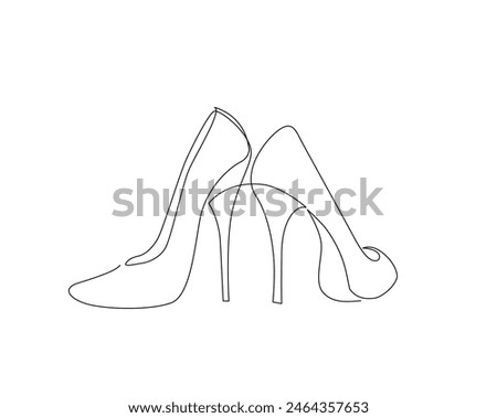 Continuous one line drawing of high heel. Woman shoe single outline vector design. Editable stroke.