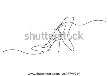 Continuous one line drawing of High heel shoes. Single line drawing illustration of shoes high heel. Female Fashion concept vector art. Doodle line illustration.
