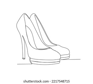 Continuous one line drawing of highheels shoes. Elegant women stiletto heels line art drawing vector design.