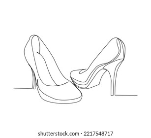 Continuous one line drawing of highheels shoes. Elegant women stiletto heels line art drawing vector design.