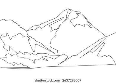 Continuous one line drawing Himalayas with its plains. The dream peak of mountain climbers. Cold snowy route. Extremely low temperature. Mount Everest Day. Single line draw design vector illustration