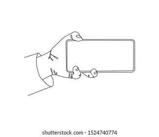 Continuous one line drawing In his hand phone smartphone