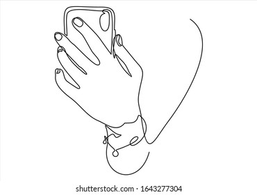 Continuous one line drawing In his hand phone smartphone