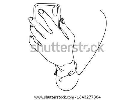 Continuous one line drawing In his hand phone smartphone