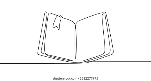 Continuous One line drawing of Historical Book. Depicting an old book in open or closed position with simple details. Vector illustration hand drawn.