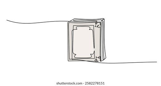 Continuous One line drawing of Historical Book. Depicting an old book in open or closed position with simple details. Vector illustration hand drawn.