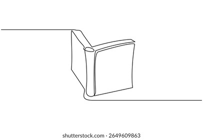 Um desenho de linha contínua do Livro Histórico. Simbolizando um livro velho com aberto ou fechado básico, Livro com avião de papel voador linha contínua desenhada. Símbolo linear de educação.