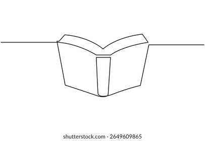 Um desenho de linha contínua do Livro Histórico. Simbolizando um livro velho com aberto ou fechado básico, Livro com avião de papel voador linha contínua desenhada. Símbolo linear de educação.